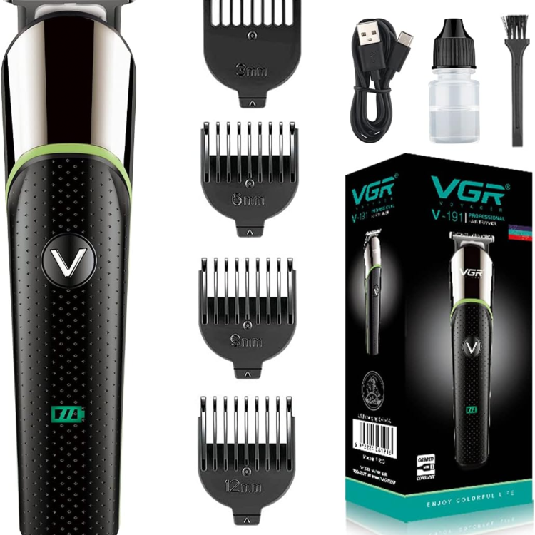 VGR V-191 Professional Rechargeable Cordless Beard Hair Trimmer Kit with Guide Combs Brush USB Cord for Men, Family or Pets
