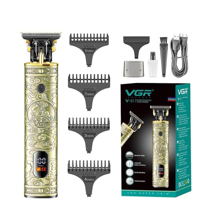 VGR V-917 Digital Display Professional with Turbo function Pro Li Outliner Rechargeable Electric Cordless Hair Clipper